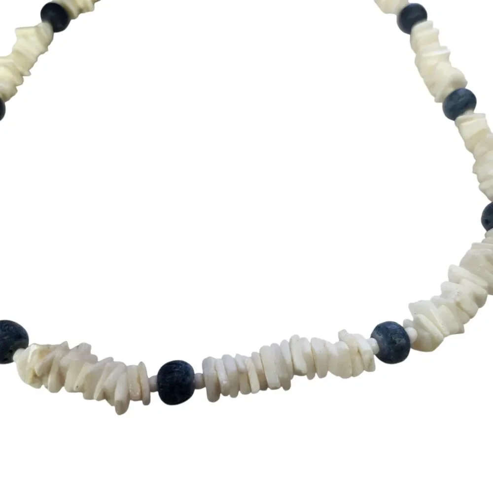 Puka Shell Necklace Unisex White Blue Barrel Clasp16